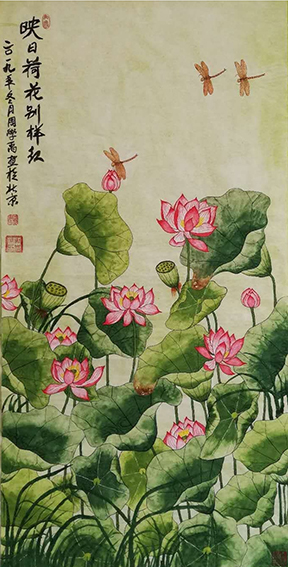 《映日荷花别样红》  规格：67cmX132cm  2019年